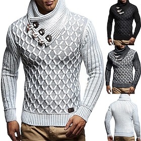 Hombre Pulóveres Suéter de punto Abrigo de cuello alto Cable Tejer Botón De Punto Geométrico Cuello Alto Elegante Estilo retro Ropa Otoño Invierno Blanco / Neg