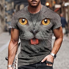 Cats Casual Mens 3D Shirt  Black Summer Cotton  Men'S Tee Funny Shirts Animal Crew Neck 3D Print Plus Size Daily Short Sleeve Clothing Apparel Designer Basic S