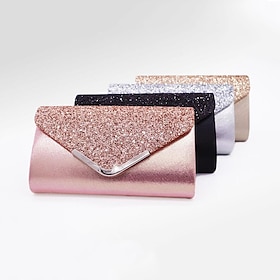 Women's Sliver Glitter Clutch Purse with Chain Strap for Parties and Weddings