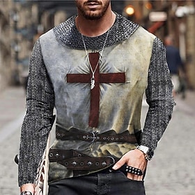 Men's Unisex Shirt T shirt Tee Tee Christian T Shirts Graphic Prints Cross Crew Neck Blue Purple Green Gray 3D Print Daily Holiday Long Sleeve Print Clothing A
