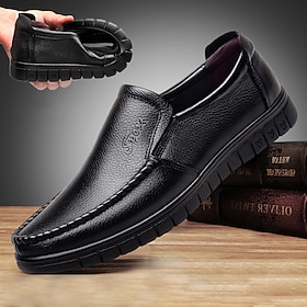 Men's Black Leather Loafers - Comfortable Slip-On Casual Shoes with Non-Slip Sole