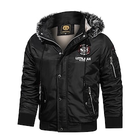 Voor heren Winterjas Winterjack Parka Geborduurd Fleece Trui met capuchon Bontzoom Dagelijks Normaal Casual Thermisch Warm Winter Effen Zwart Rood Koningsblauw
