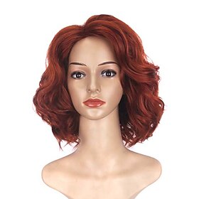 Red Brown Wigs For Women Infinity War Cosplay Wig Black Widow Wig Natasha Romanoff Short Curly Heat Resistant Synthetic Hair Wigs Halloween Wigs