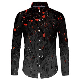Christmas Mens Graphic Shirt 3D Print Floral Collar Casual Daily Button Down Long Sleeve Regular Fit Tops Fashion Comfortable Black Sports Arabic Abstract Form