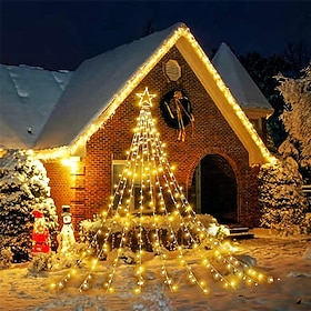 Christmas Tree String Lights Outdoor Decoration Star String Lights 8 Modes Plug-in 350LEDs Waterfall Christmas Tree Star Topper Fairy Light For Patio Holiday X