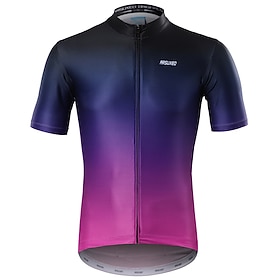 Hombre Maillot de Ciclismo Degradado Manga Corta Bicicleta Maillot con 3 bolsillos traseros Bandas Reflectantes Bolsillo trasero Elástico Antideslizante Deport