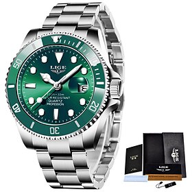 LIGE Brand Mens Watches Steel Strap Luxury Fashion Diver Watch Men 30ATM Waterproof Date Clock Sport Gents Classical Business Watches Mens