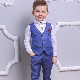3 Pieces Ring Bearer Suit Boys Kids Suit Formal Suit Suit  Blazer Clothing Set School Formal Home Cool Gentle Plaid Print Black Wine Red Cotton