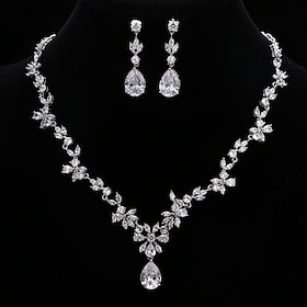 Bridal Jewelry Sets 1 set Cubic Zirconia Copper 1 Necklace Earrings Women's Luxury Elegant Drop Jewelry Set For Wedding Party Anniversary