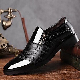 Men's Black Patent Leather Formal Shoes with Side Zipper  Sleek and Stylish Design for Weddings, Parties, and Business Wear