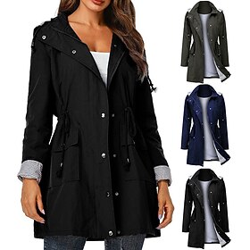 Women's Waterproof Hiking Jacket Rain Jacket Winter Outdoor Trench Raincoat with Hood Thermal Warm Windproof Lightweight Outerwear Trench Coat Top Fishing Clim