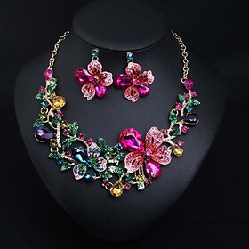 Fall Wedding Bridal Jewelry Sets Two-piece Suit Cubic Zirconia Rhinestone Alloy 1 Necklace Earrings Women's Statement European Classic Flower Shape irregular J