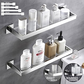 Mensola per bagno moderna in acciaio inox, mensola in vetro temperato, mensola per doccia, articoli da toeletta, cremagliera per cosmetici