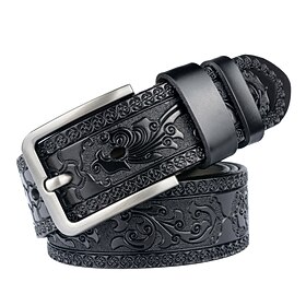 Men's Belt Faux Leather Belt Frame Buckle Black Orange Faux Leather Leather Fashion Simple Floral Floral Print Daily