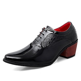 Stylish Men's Red Patent Leather Oxford Shoes with Crocodile Pattern - Formal Lace-Up Dress Shoes with Block Heel