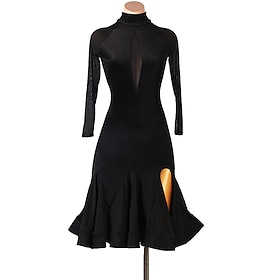 Latin Dance Dress Splicing Women's Training Long Sleeve High Chinlon Spandex