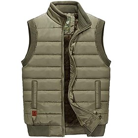 Men's Winter Coat Winter Jacket Puffer Vest Gilet Quilted Vest Cardigan Hiking Winter Polyester Windproof Warm Black khaki Army Green Dark Blue Vest