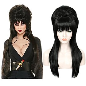 Medieval Gothic Queen Black Beehive Wig with Straight Bangs Cosplay Halloween Wig