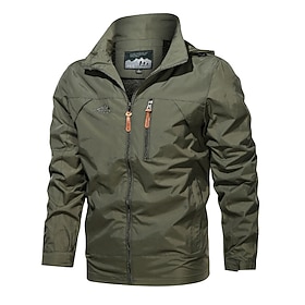 Men's Outdoor Jacket Tactical Jacket Street Daily Waterproof Windproof Pocket Fall Solid Color Casual Turndown Regular Regular Fit Black Army Green Blue Khaki