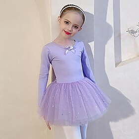 Kids' Dancewear Ballet Dress Bowknot Lace Solid Girls' Training Performance Long Sleeve High Cotton Blend Tulle