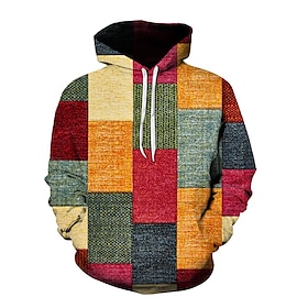 Men's Hoodie Pullover Hoodie Sweatshirt Custom Print Red Blue Purple Orange Hooded Graphic Plaid Color Block Lace Up Casual Daily Holiday 3