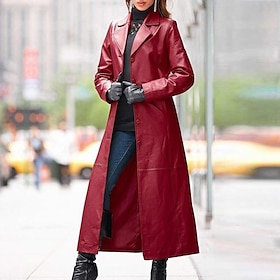 Women's Faux Leather Jacket Coat Trench Coat Windproof Party Office Work Office / Career Slim Fit Single Breasted Lapel Simple Chic  Modern