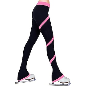 Figure Skating Pants Women's Girls' Ice Skating Tights Leggings Dark Pink White Pink Spandex Fleece High Elasticity Training Practice Competition Skating Wear