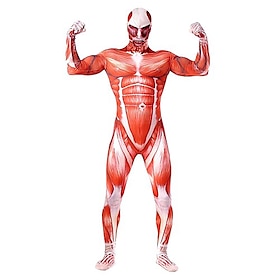 Soldat / Kriger Eren Yeager Cosplay kostyme Huddrag Bodysuits Herre Film-Cosplay Kjønn Muskel Skremmende kostyme Rød Karneval Nytt År Trikot / Heldraktskostyme