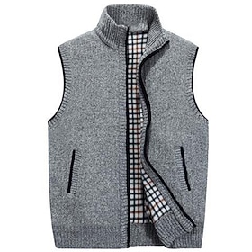 Men's Vest Daily Wear Going out Festival Business Basic Fall Winter Pocket Polyester Warm Breathable Soft Comfortable Solid Colored Zipper Standing Collar Reg