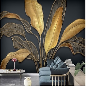 Mural Wallpaper Wall Sticker Custom Self-adhesive Dazzling Golden Banana Leaves PVC / Vinyl Suitable For Living Room Bedroom Restaurant Hot
