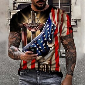 Men's T shirt Tee Patriotic Shirts Cross National Flag Round Neck A B C D Custom Print 3D Print Outdoor Street Short Sleeve Print Clothing Apparel Sports Fashi
