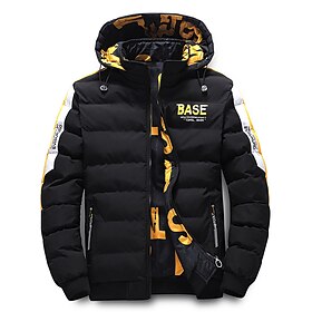 Men's Winter Coat Winter Jacket Puffer Jacket Quilted Jacket Pocket Full Zip Print Outdoor Street Daily Regular Sporty Casual Warm Breathable Fall Winter Lette