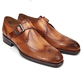 Men's Brown Faux Leather Monk Strap Dress Shoes  Classic Brogue Wingtip Formal Shoes for Business, Weddings, and Special Occasions