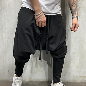 Men's Harem Joggers Trousers Casual Pants Drawstring Elastic Waist Baggy Solid Color Breathable Lightweight Full Length Casual Daily Streetwear Casual Hip-Hop