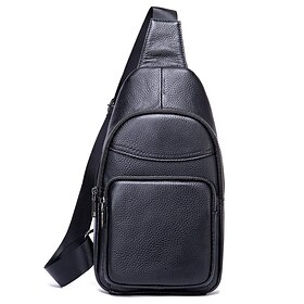 Men's Messenger Bag Sling Shoulder Bag Nappa Leather Cowhide Daily Zipper Black