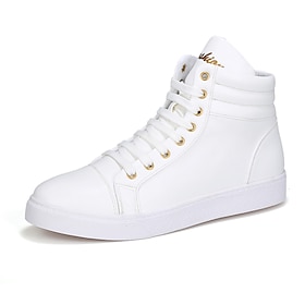 Men's White High-Top Sneakers - Stylish Leather Lace-Up Casual Shoes with Gold Eyelets for Everyday Wear