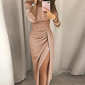 Sheath / Column Cocktail Dresses Party Dress Party Wear Prom Ankle Length Half Sleeve Off Shoulder Fall Wedding Guest Jersey With Ruched Sl