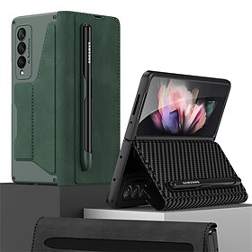 Phone Case For Samsung Galaxy Z Fold 5 Z Fold 4 Z Fold 3 Full Body Case Card Holder Dustproof Double Sided Solid Colored PU Leather