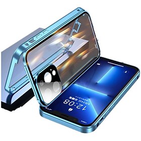 telefoon hoesje Voor Apple iPhone 14 13 12 11 Plus Pro Max Magnetische adsorptiekoffer Dubbelzijdig Anti-piepgeluid Cameralensbeschermer Effen Metaal