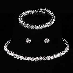 Bridal Jewelry Sets Three-piece Suit Rhinestone Chrome 1 Necklace 1 Bracelet Earrings Women's Elegant Fashion Holiday Retro Precious Round Jewelry Set For Part