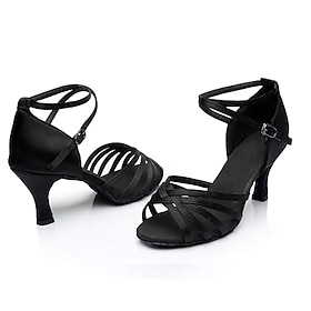 Women's Black Latin Dance Shoes with Strappy Design and Kitten Heels - Comfortable Ballroom Sandals for Salsa and Tango