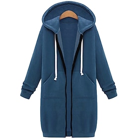 Women's Casual Jacket Hoodie Jacket Plus Size Warm Pocket Full Zip Streetwear Casual Solid Color Street Sport Daily Going out Zipper Long Hoodie Regular Fit Lo