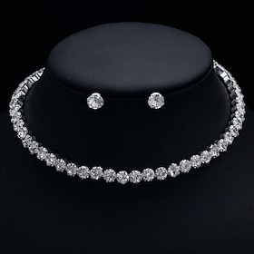 Bridal Jewelry Sets 2pcs Alloy Silver 1 Necklace Earrings Women's Fashion Personalized Artistic Retro Precious Round Jewelry Set For Wedding Special Occasion P