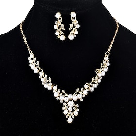 Hoop Earrings Two-piece Suit Imitation Pearl Alloy 1 Necklace Earrings Women's Stylish Elegant Fashion Cute Lovely Geometrical Precious Geometric Jewelry Set F