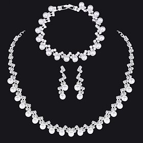 Bridal Jewelry Sets 3pcs Imitation Pearl Alloy 1 Necklace 1 Bracelet Earrings Women's Personalized Stylish Artistic Classic Precious Geometric Jewelry Set For