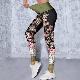 Women's Yoga Pants Butt Lift Tummy Control High Waist Gym Workout Running Fitness Cropped Leggings Floral Pink Fall Winter Sports Activewear High Elasticity Sk
