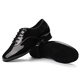 Men's Black Patent Leather Ballroom Dance Shoes  Lace-Up Design with Suede Sole for Smooth Performance