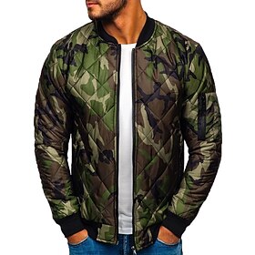 Men's Winter Coat Winter Jacket Puffer Jacket Quilted Jacket Zipper Pocket Going out Casual Daily Hiking Windproof Warm Winter Camo / Camouflage Red Dark Navy