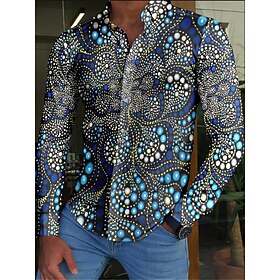 Men's Shirt Floral Long Sleeve Tops Turndown Green Black Blue Gold Yellow 3D Print Outdoor Street Button-Down Print Clothing Apparel Fashion Designer Casual Co