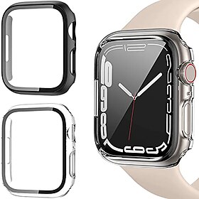 [2 Pack]Watch Screen Protector for Apple Hard PC Case with Tempered Glass Compatible with iWatch Series 7 41mm 45mm Full Coverage Easy Installation Bumper Cove
